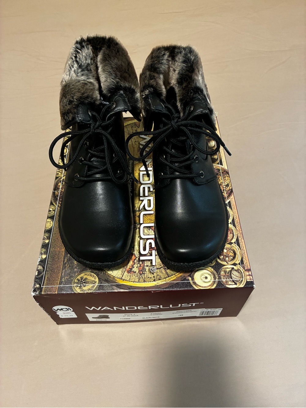 Wanderlust Black Winter Ankle Boots with Faux-Fur Cuff